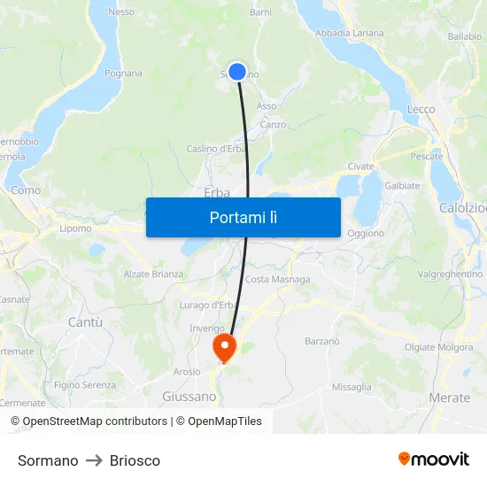 Sormano to Briosco map
