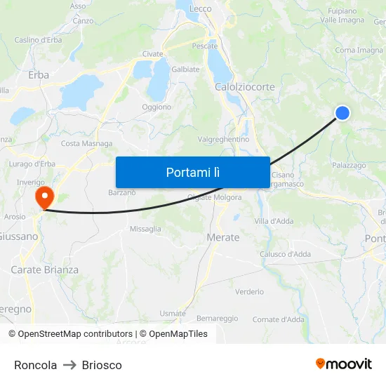 Roncola to Briosco map