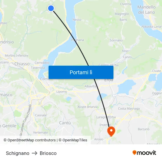 Schignano to Briosco map
