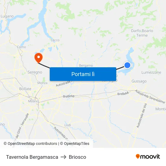 Tavernola Bergamasca to Briosco map
