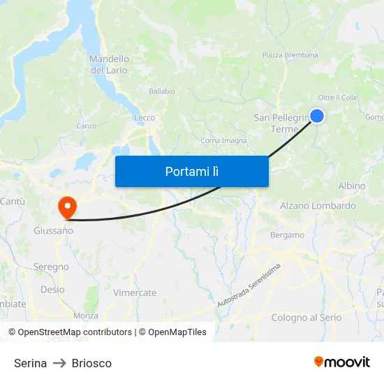 Serina to Briosco map
