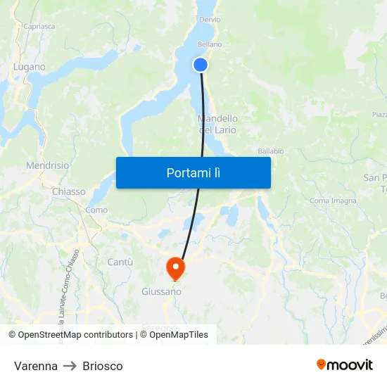 Varenna to Briosco map