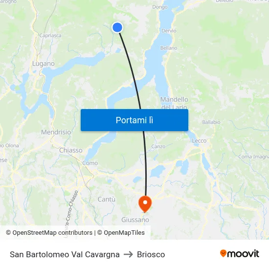 San Bartolomeo Val Cavargna to Briosco map