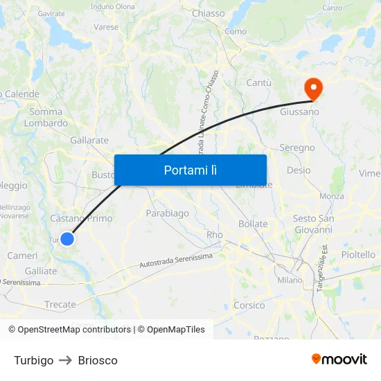 Turbigo to Briosco map