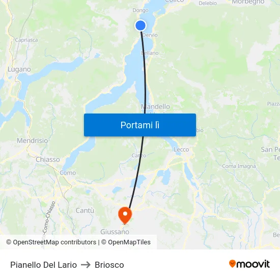 Pianello Del Lario to Briosco map