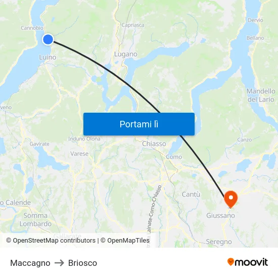 Maccagno to Briosco map