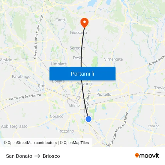San Donato to Briosco map