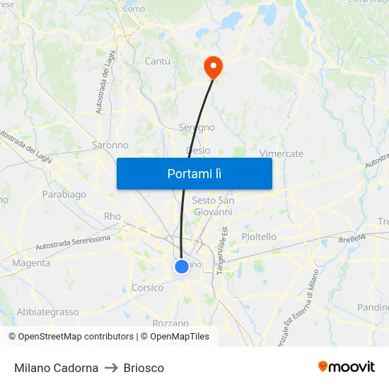 Milano Cadorna to Briosco map