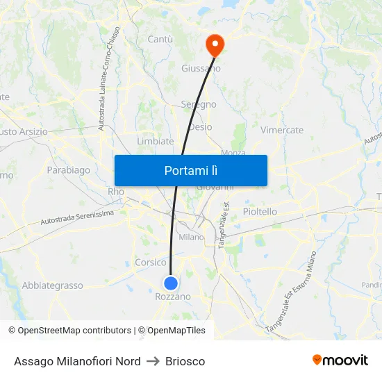 Assago Milanofiori Nord to Briosco map