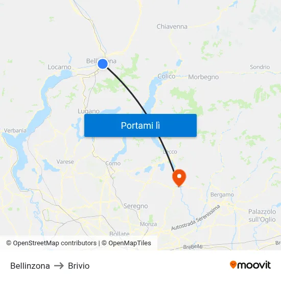 Bellinzona to Brivio map