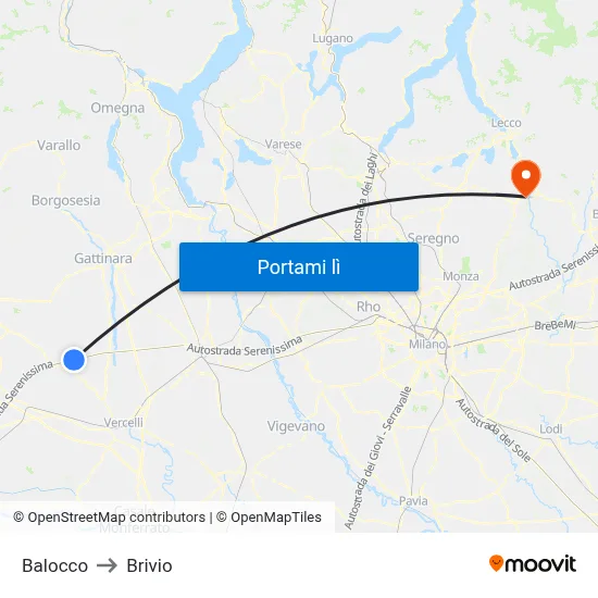 Balocco to Brivio map