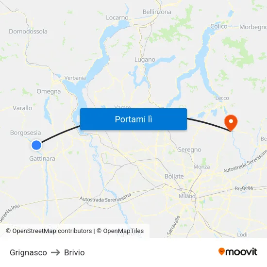 Grignasco to Brivio map