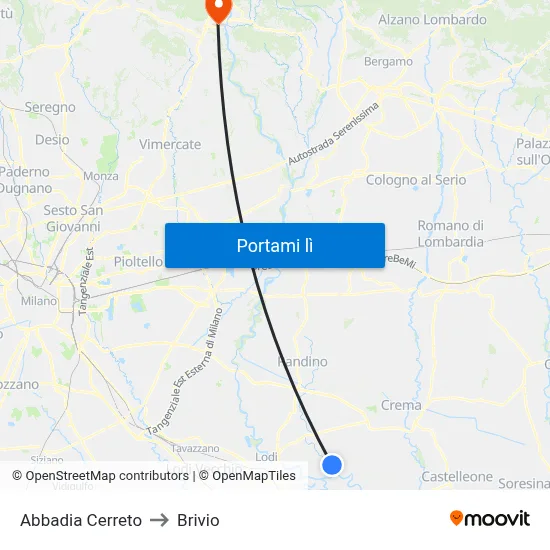Abbadia Cerreto to Brivio map