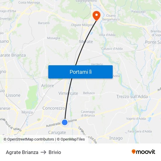 Agrate Brianza to Brivio map
