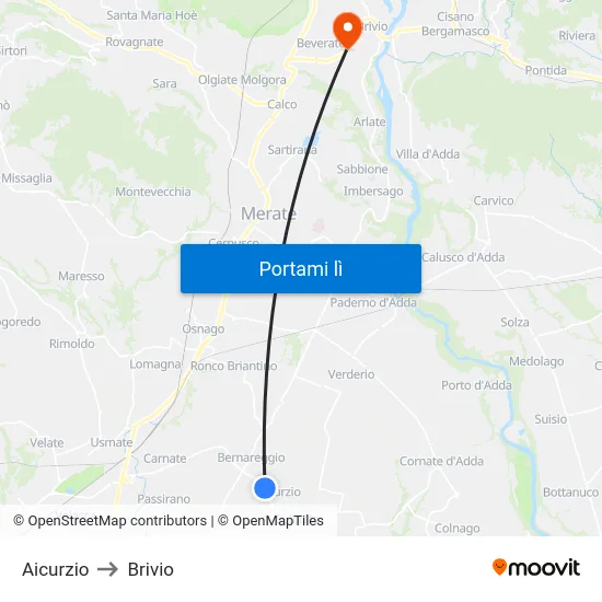 Aicurzio to Brivio map