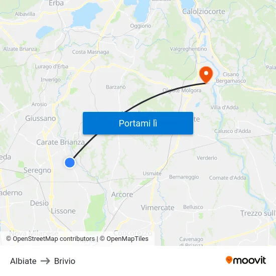 Albiate to Brivio map