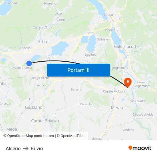 Alserio to Brivio map