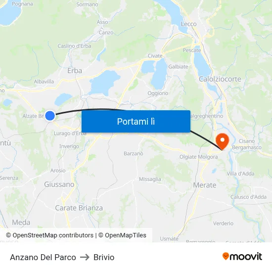 Anzano Del Parco to Brivio map