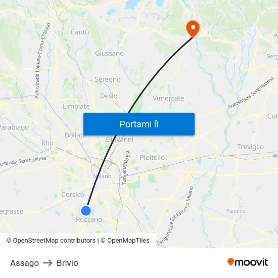 Assago to Brivio map