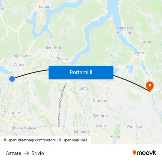 Azzate to Brivio map