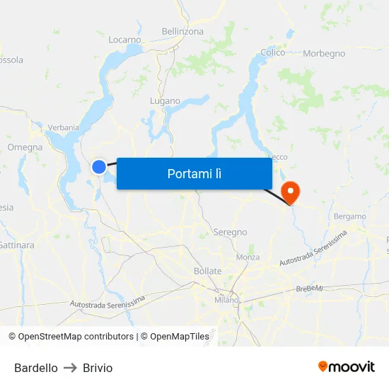 Bardello to Brivio map