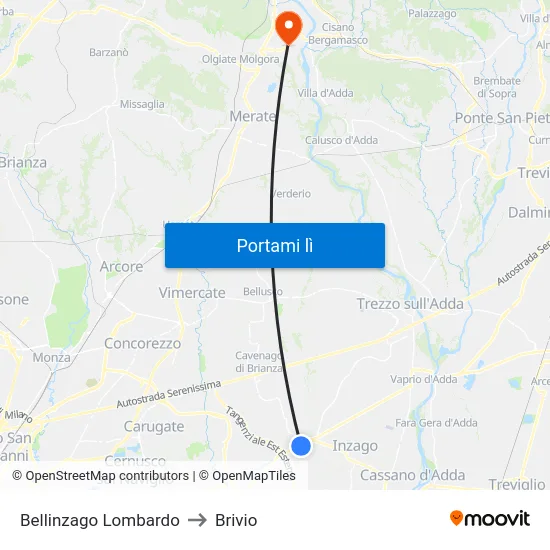 Bellinzago Lombardo to Brivio map