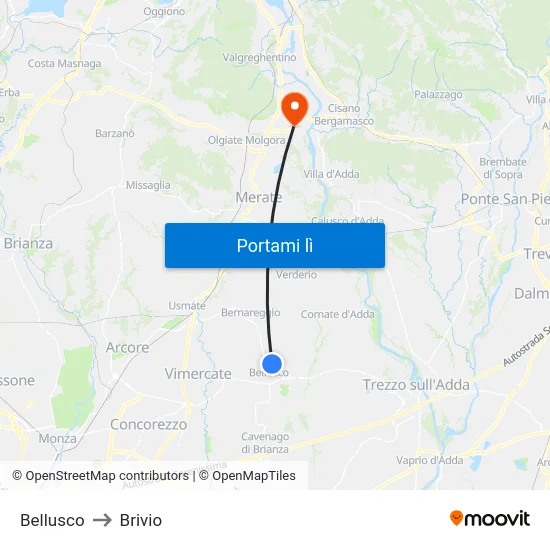 Bellusco to Brivio map