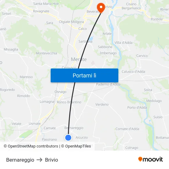 Bernareggio to Brivio map