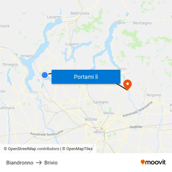 Biandronno to Brivio map