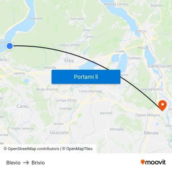 Blevio to Brivio map