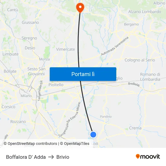 Boffalora D' Adda to Brivio map