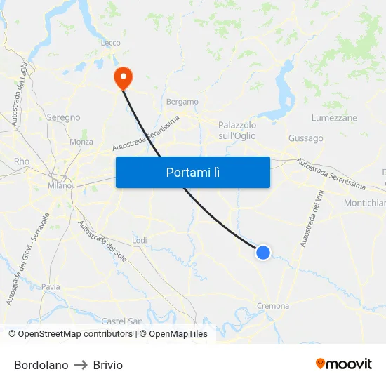 Bordolano to Brivio map