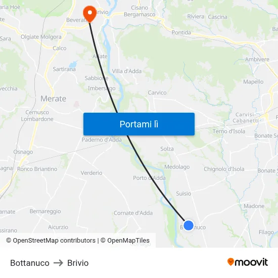 Bottanuco to Brivio map