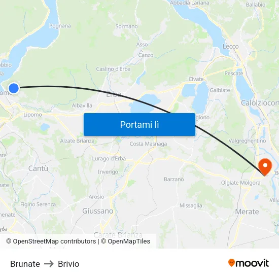 Brunate to Brivio map