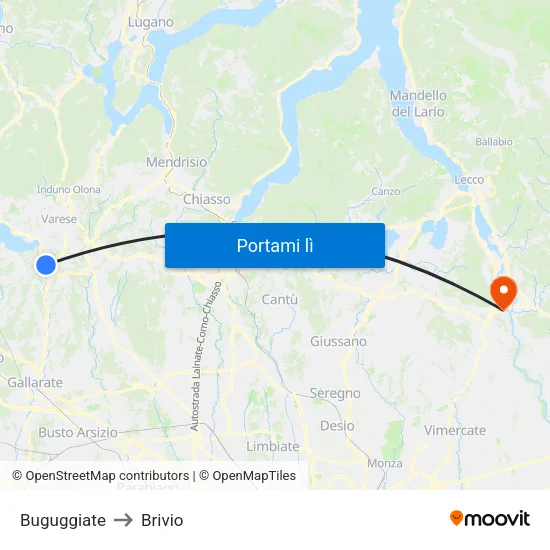 Buguggiate to Brivio map