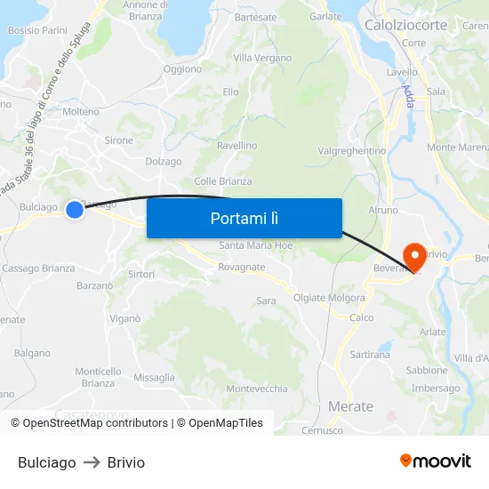 Bulciago to Brivio map