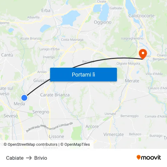 Cabiate to Brivio map