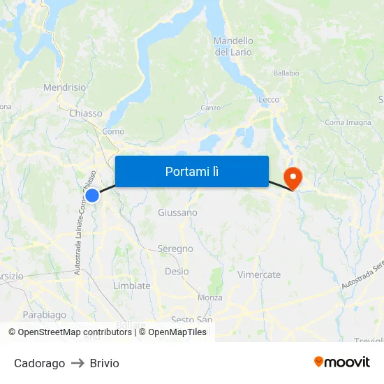 Cadorago to Brivio map