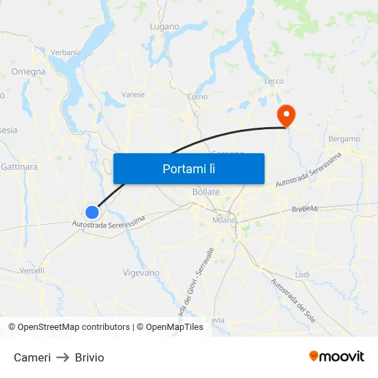 Cameri to Brivio map