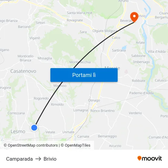 Camparada to Brivio map