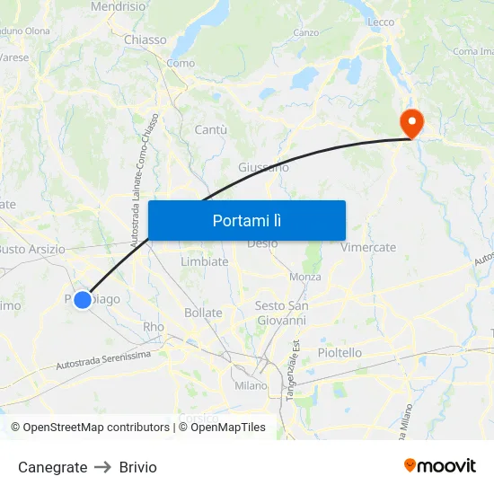 Canegrate to Brivio map