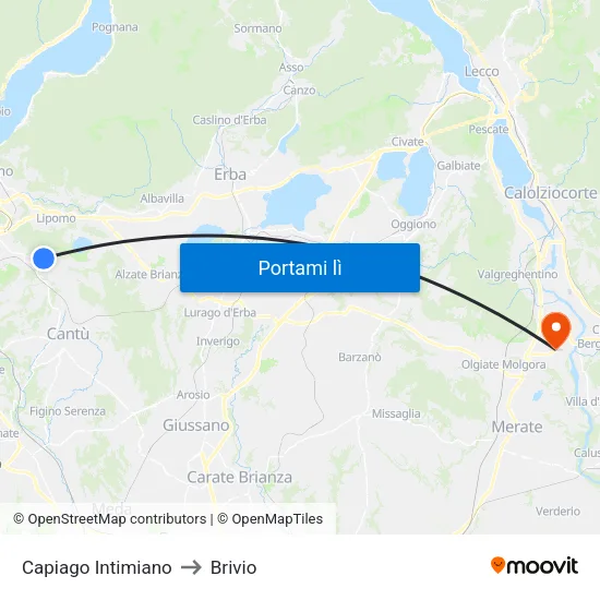 Capiago Intimiano to Brivio map