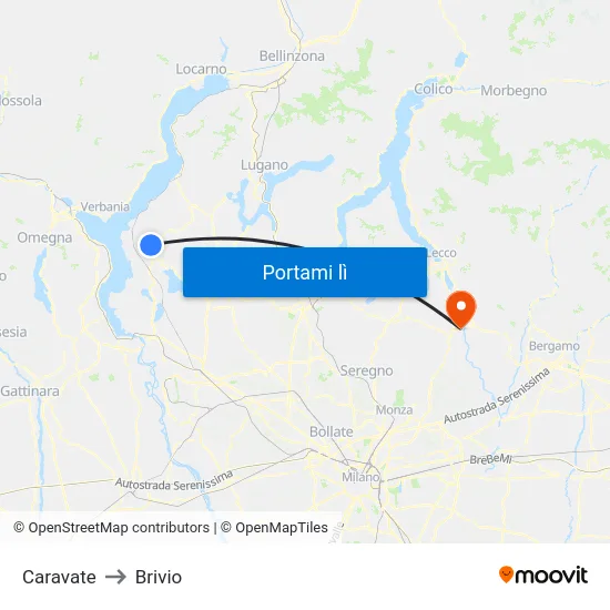 Caravate to Brivio map