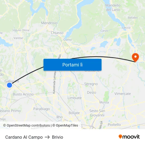 Cardano Al Campo to Brivio map