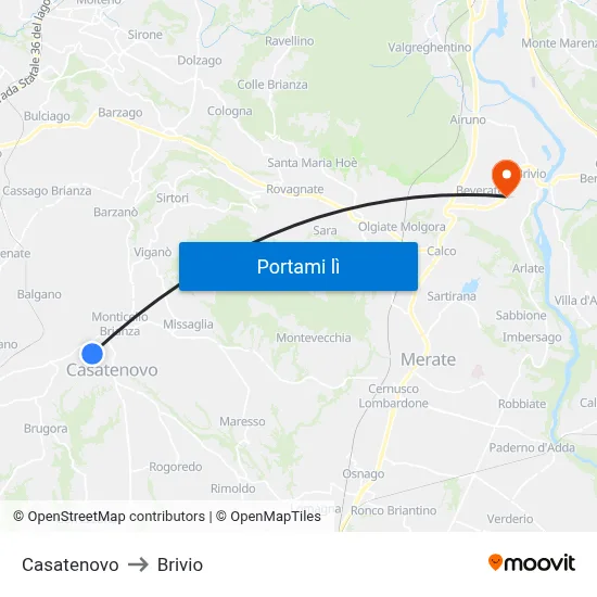 Casatenovo to Brivio map