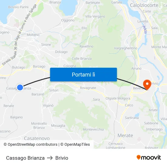Cassago Brianza to Brivio map