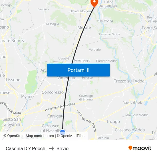 Cassina De' Pecchi to Brivio map