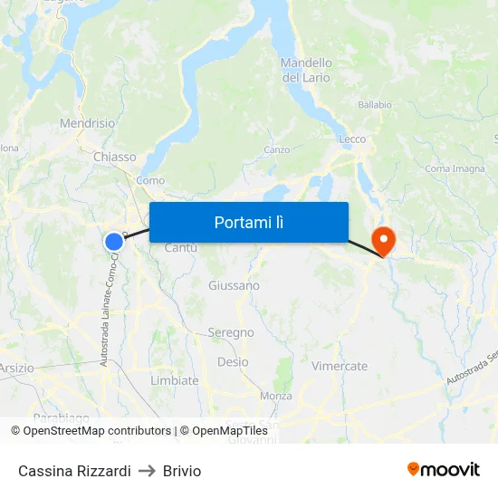 Cassina Rizzardi to Brivio map