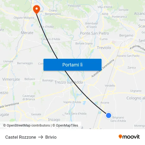 Castel Rozzone to Brivio map