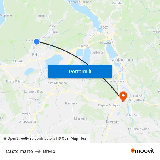 Castelmarte to Brivio map